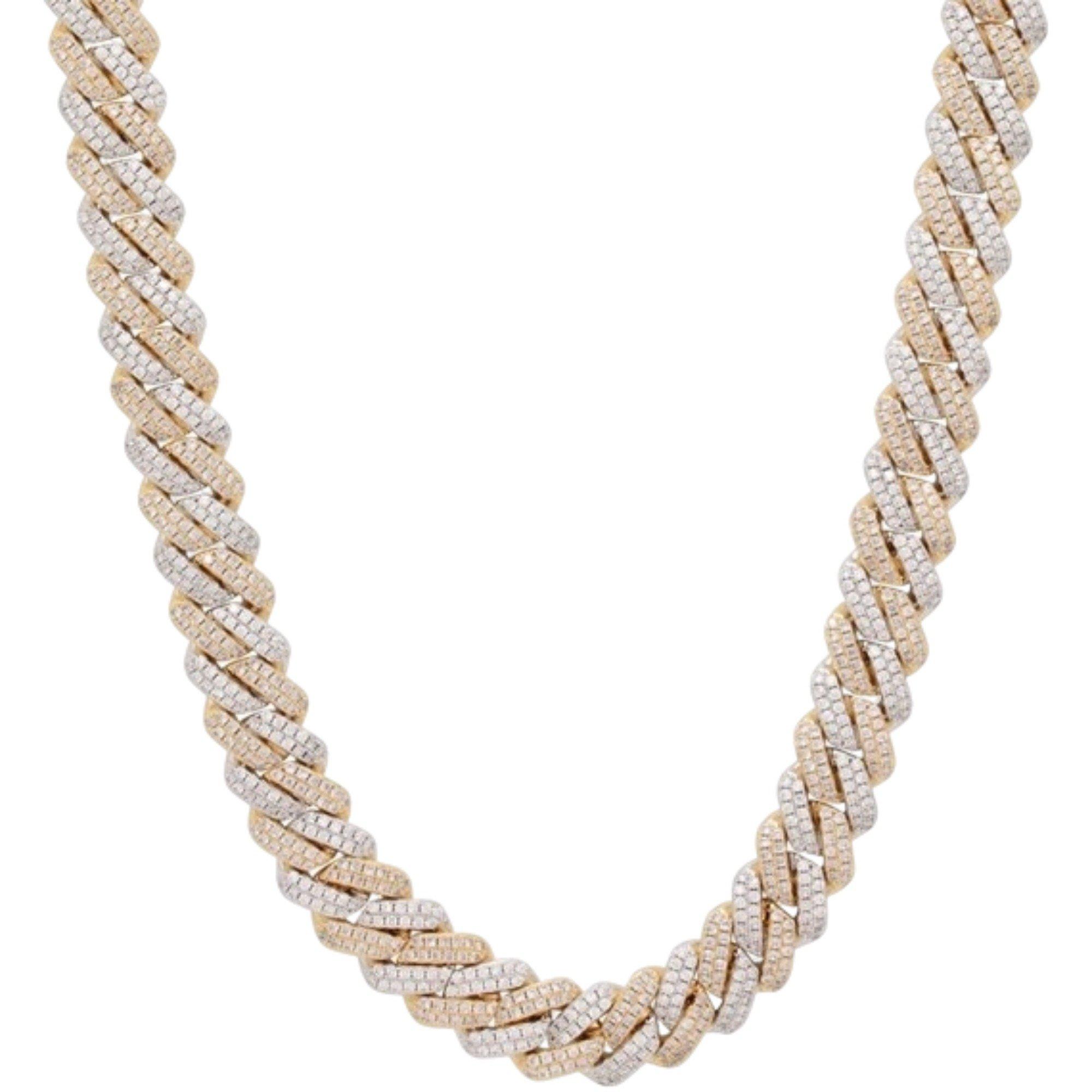 King Ice 14k Gold Plated Iced Two Tone Diamond Cut Miami Cuban Chain - MULTI-COLOR